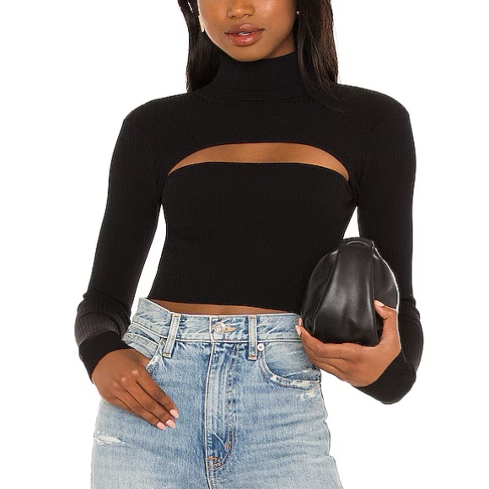 Superdown Revolve White&Black Turtleneck Cutout Top